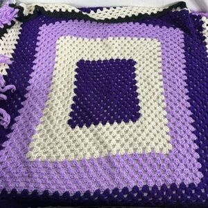 Purple White & Blue Crocheted Baby Quilt 40”x50”